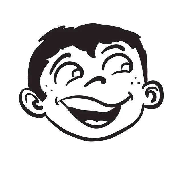 Simple Black White Smiling Boy Head Cartoon — Stock Vector