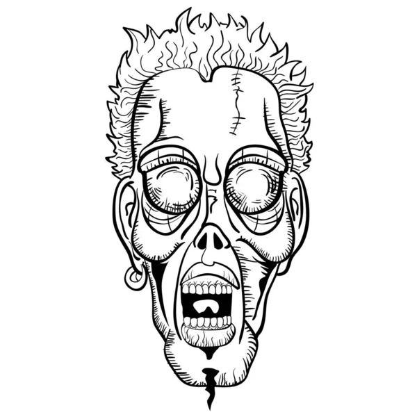 Preto Branco Zombie Rosto Desenhos Animados —  Vetores de Stock