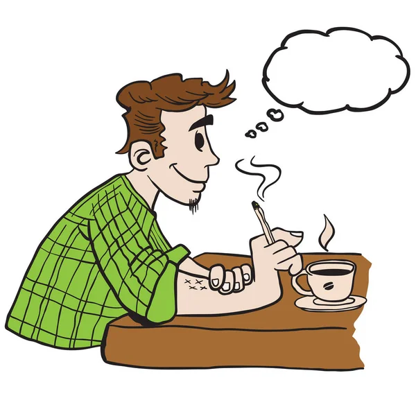 Mann Mit Gedankenblase Beim Rauchen Karikatur — Stockvektor