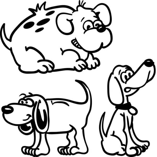 Bianco Nero Cani Cartone Animato — Vettoriale Stock
