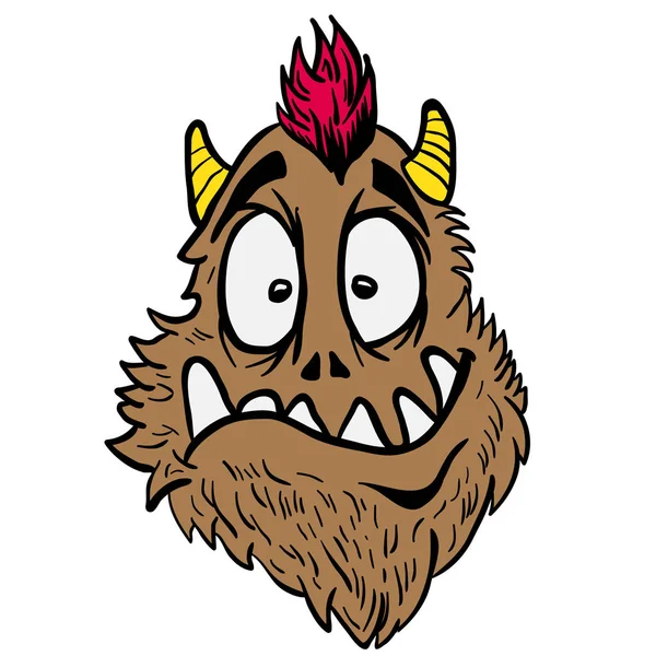 Lustig Aussehende Monster Kopf Cartoon Illustration — Stockvektor