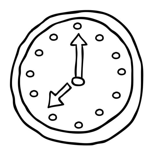 Garabato Dibujos Animados Reloj Pared Mano Libre Blanco Negro — Vector de stock