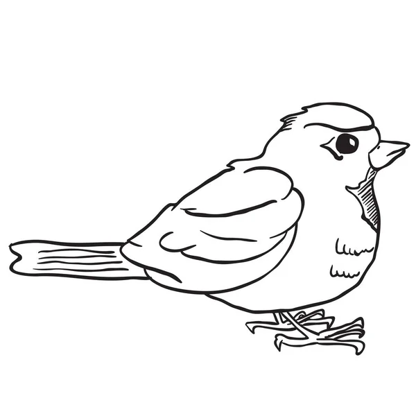 Simple Blanco Negro Robin Dibujos Animados — Vector de stock