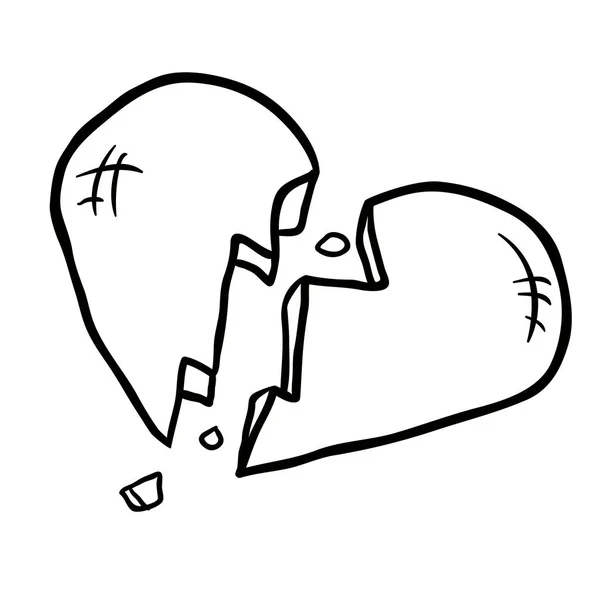 Μαύρο Και Άσπρο Σπασμένη Καρδιά Καρτούν Εικονογράφηση — Διανυσματικό Αρχείο