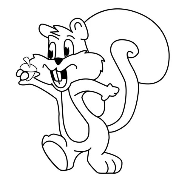 Schwarz Weißes Cartoon Eichhörnchen Mit Eichel — Stockvektor