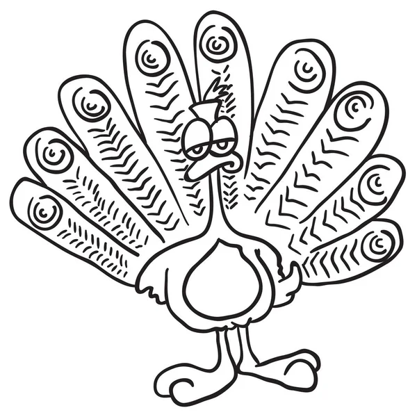 Black White Peacock Cartoon Illustration — Stock Vector