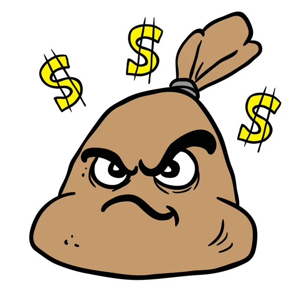 Angry Money Bag Cartoon Illustration — Stock Vector