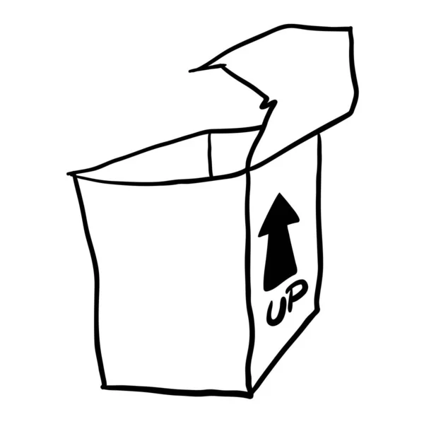Caja Vacía Dibujos Animados Dibujados Mano Alzada Blanco Negro Simple — Vector de stock
