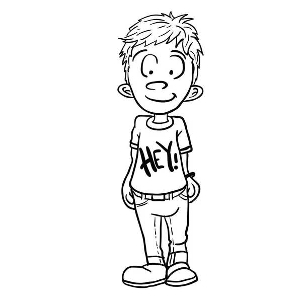 微笑的男孩站立的动画片例证查出在白色 — 图库矢量图片