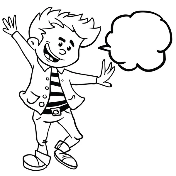 Jongen Dansen Met Toespraak Bubble Cartoon Komische Illustratie Geïsoleerd Wit — Stockvector