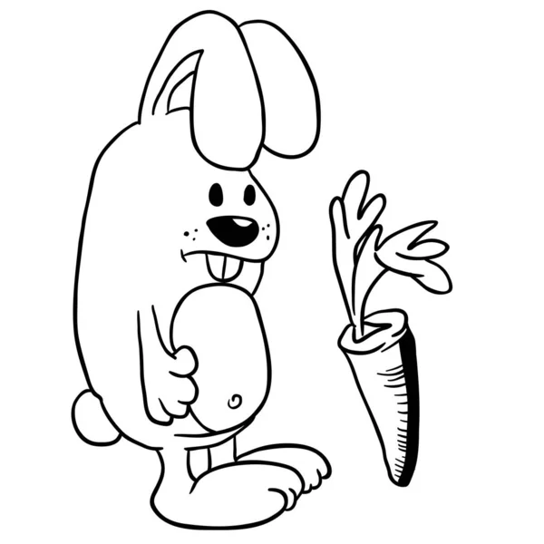 Einfacher Schwarz Weißer Hasen Karotten Cartoon — Stockvektor