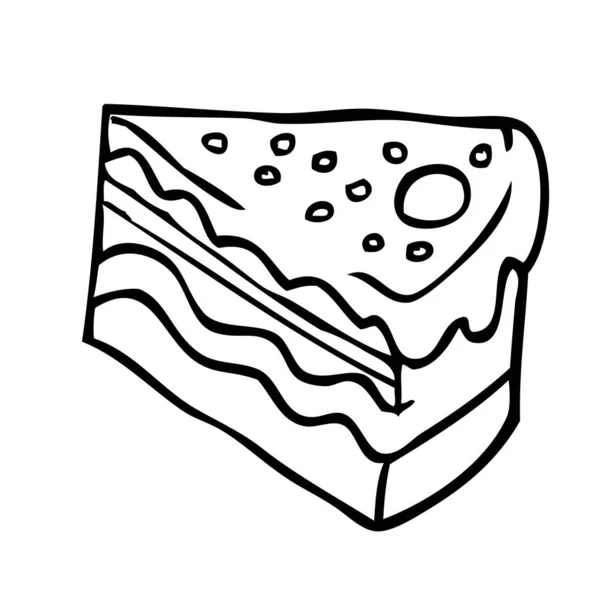 Simple Morceau Noir Blanc Dessin Animé Gâteau — Image vectorielle