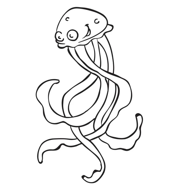 Simples Preto Branco Desenhos Animados Medusa — Vetor de Stock