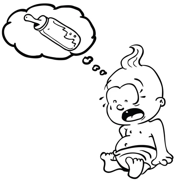 Bebé Llorar Por Leche Dibujos Animados Ilustración Mano Alzada Aislado — Vector de stock