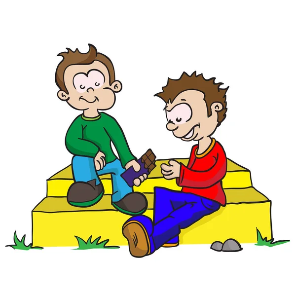 iki erkek çikolata paylaşımı karikatür çizimi