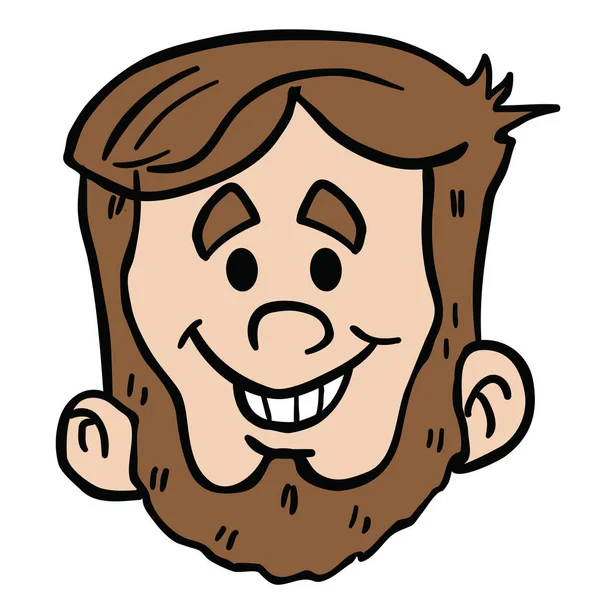 Bearded Man Happy Face Cartoon Illustration Isolated White — Stock Vector