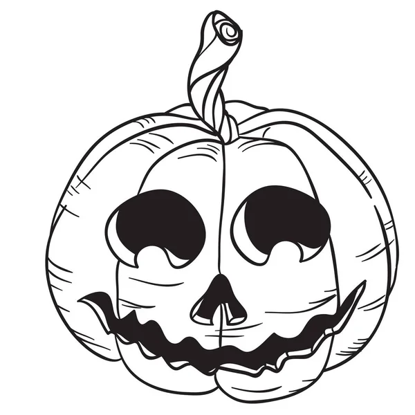 Calabaza Halloween Ilustración Dibujos Animados Blanco Negro Aislado Blanco — Vector de stock