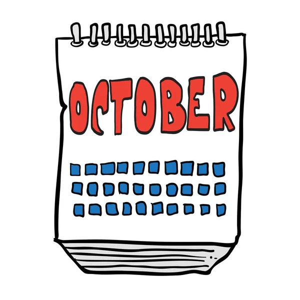 Freehand Kreskówce Ilustracji Pokazano Kalendarz Miesiąc Październik — Wektor stockowy