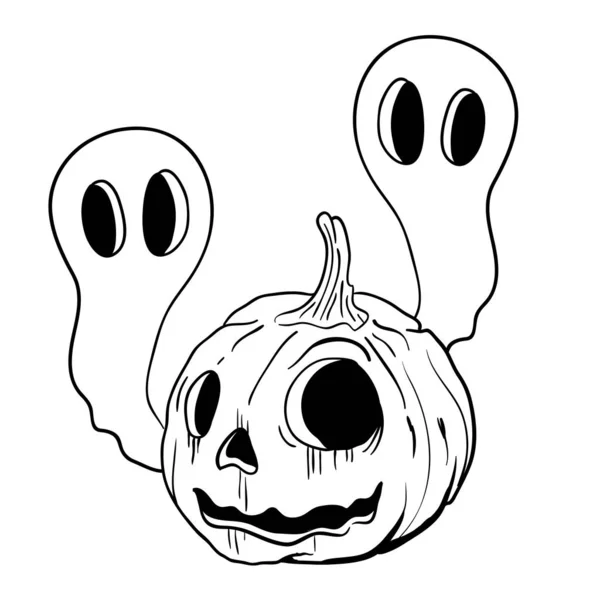 Calabaza Blanca Negra Dos Fantasmas — Vector de stock