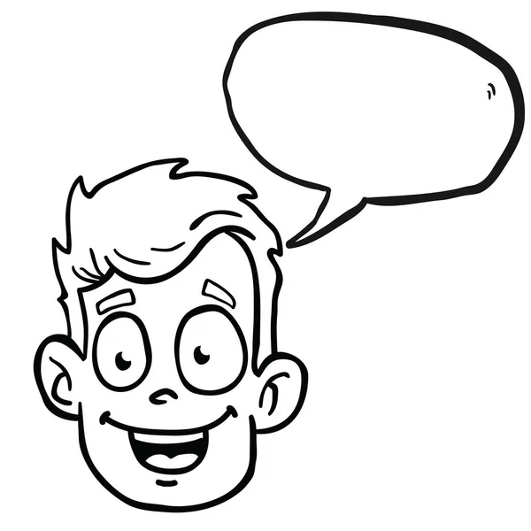 Hombre Con Cara Feliz Habla Ilustración Dibujos Animados Burbuja Aislado — Vector de stock