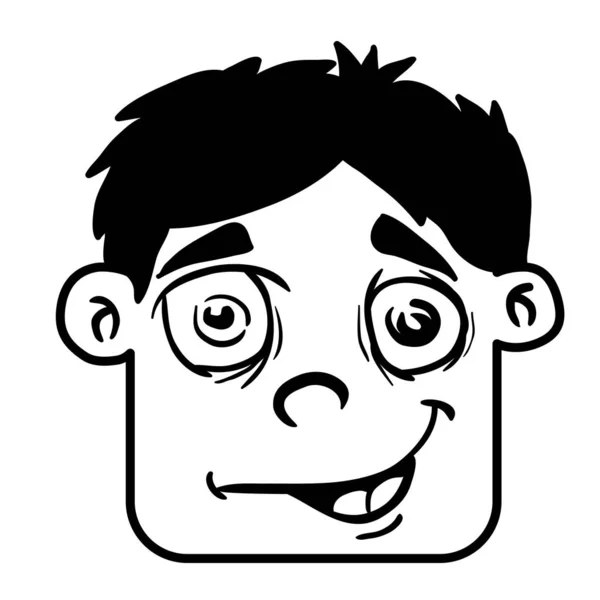 Simple Blanco Negro Sonriente Cabeza Niño Ilustración Dibujos Animados — Vector de stock