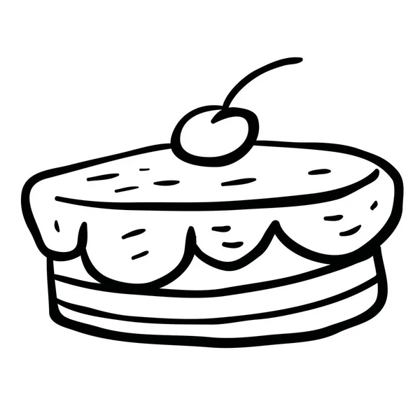 Black White Cherry Cake Cartoon — Stock Vector