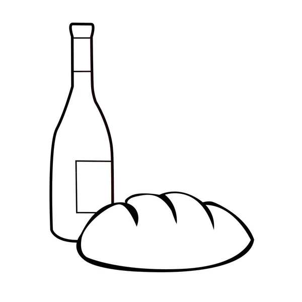 Μαύρο Και Άσπρο Ψωμί Και Κρασί Κινουμένων Σχεδίων — Διανυσματικό Αρχείο