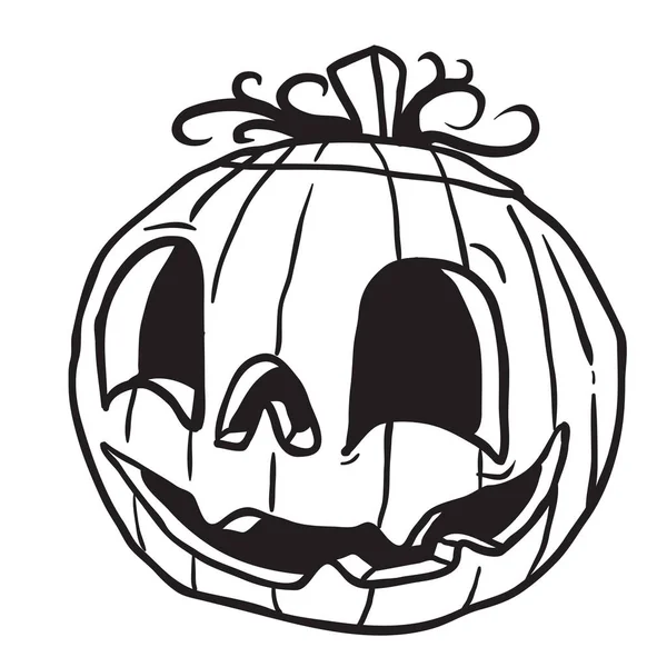 Calabaza Halloween Ilustración Dibujos Animados Blanco Negro Aislado Blanco — Vector de stock