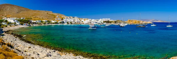 Folegandros Island, Chochlidia Beach, grote panoramische Stockfoto