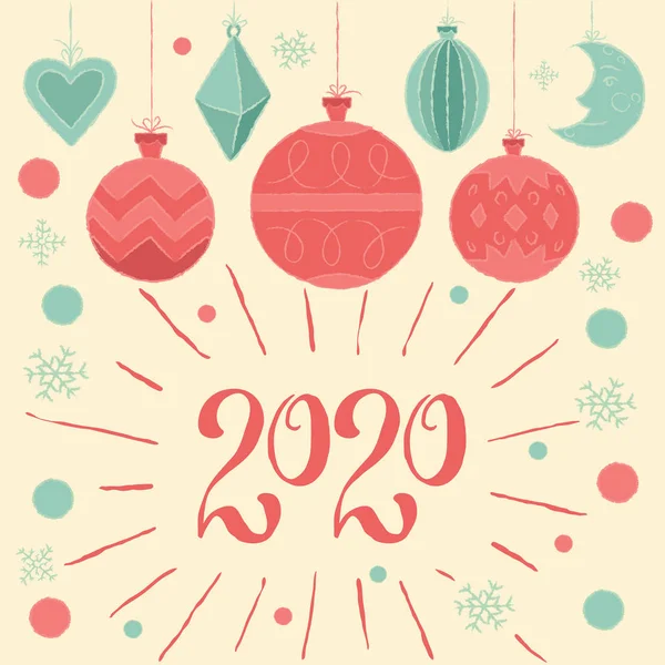 Feliz Navidad 2020 Feliz Año Nuevo Tarjeta Felicitación Con Decoraciones — Vector de stock