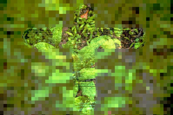 像素内草药的绿色交叉 — 图库照片