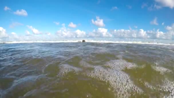 ポーランド サーフィンのカメラでバルト海のサーフ — ストック動画