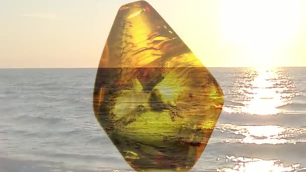 Amber Otočný Stůl Mořem Západ Slunce Pozadí — Stock video