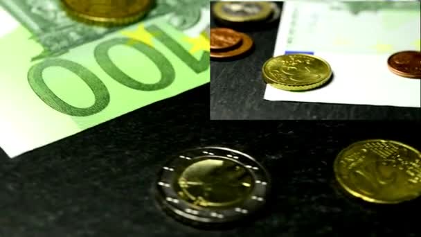 Euro Monnaie Sur Table Tournante — Video