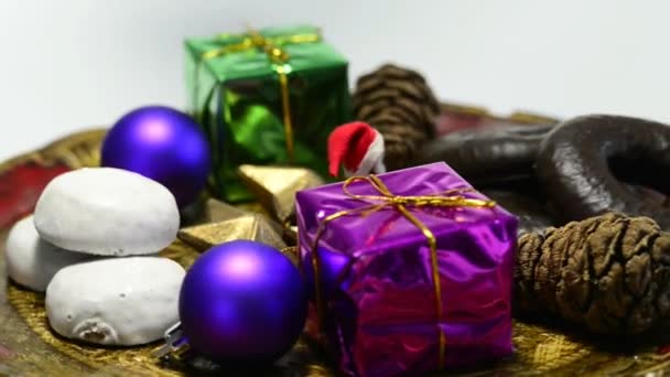 Decoração Natal Com Papai Noel Lebkuchen Stollen Alemão Mesa Volta — Vídeo de Stock