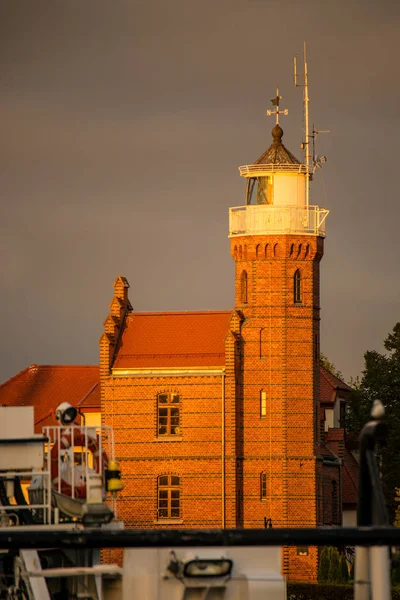 Old Lighthouse Ustka Poland Golden Evening Lighting — Stock Photo, Image