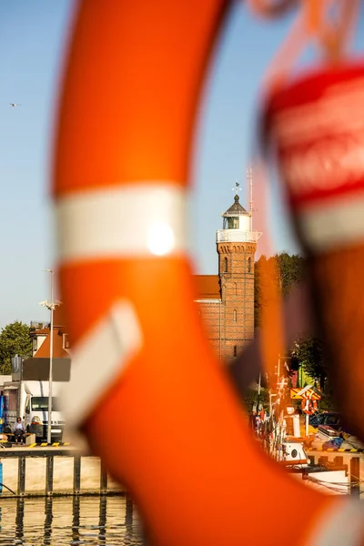 Ustka Poland View Trhough Life Belt Old Lighthouse — Stock Photo, Image