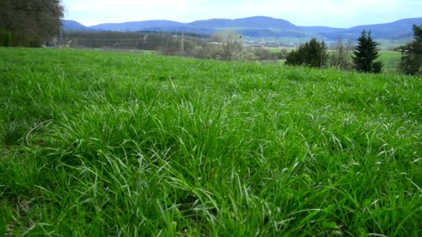 Vista Panorâmica Para Suábia Alb Montanhas Alemanha Primavera Com Prado — Vídeo de Stock