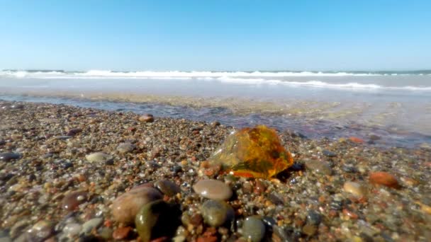 Amber Surf Baltic Sea Blue Sky Deep Angle — Stock Video