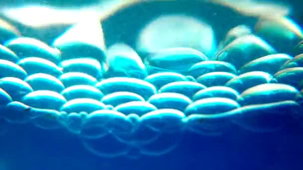Blauwe Bubbels Druppelen Een Glas — Stockvideo
