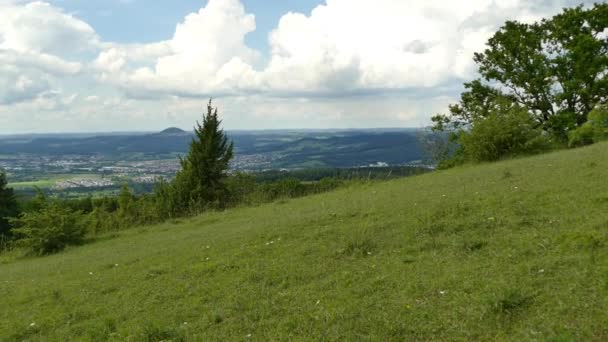 Panorámás Kilátás Nyílik Kelta Hegy Burren Észak Németország Borókabokor Zöld — Stock videók