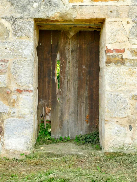 Old Wooden Door Medieval Abbey Wall — Stock Photo, Image
