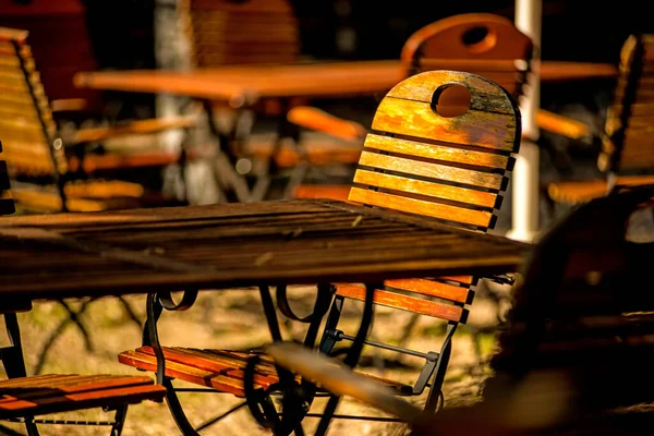 Empty Chairs Desks Garden Restaurant — Stock Photo, Image