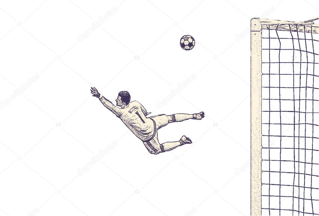 Soccer player as a goalkeeper. hand drawn vector.