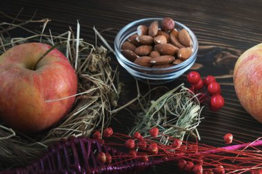 Rustik ahşap sonbahar arka plan, yakın çekim. Sonbahar, hasat, Doğa ve gıda kavramlar. 