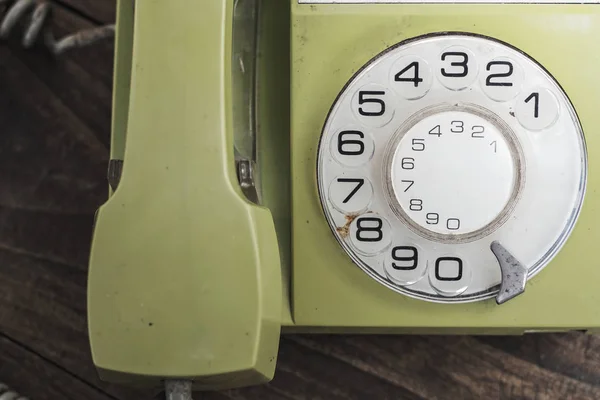 Telefono Verde Vecchio Stile Sfondo Legno Dall Alto — Foto Stock