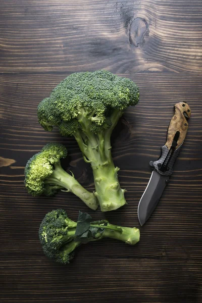 Broccoli Wooden Table Rustic Style — Stock Photo, Image