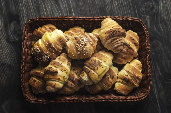 Homemade Buns on wooden table — Stock Photo, Image