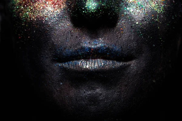 Mujer Belleza Con Maquillaje Color Brillante Diseño Arte Fondo Negro Fotos de stock libres de derechos