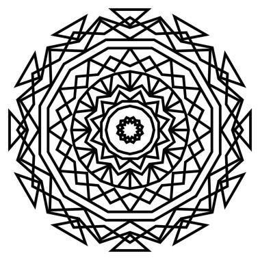 Geometrik mandalalar. Boyama kitabı sayfası. Zigzag süsü. Tasarım için yuvarlak element. Dekoratif süs. Dövme için çizim. Etnik Fraktal Mandala. Grafik ögesi.